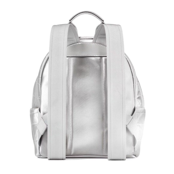 New Kate Spade Sam Icon Quilted Satin Small Backpack Silver - Picture 3 of 7